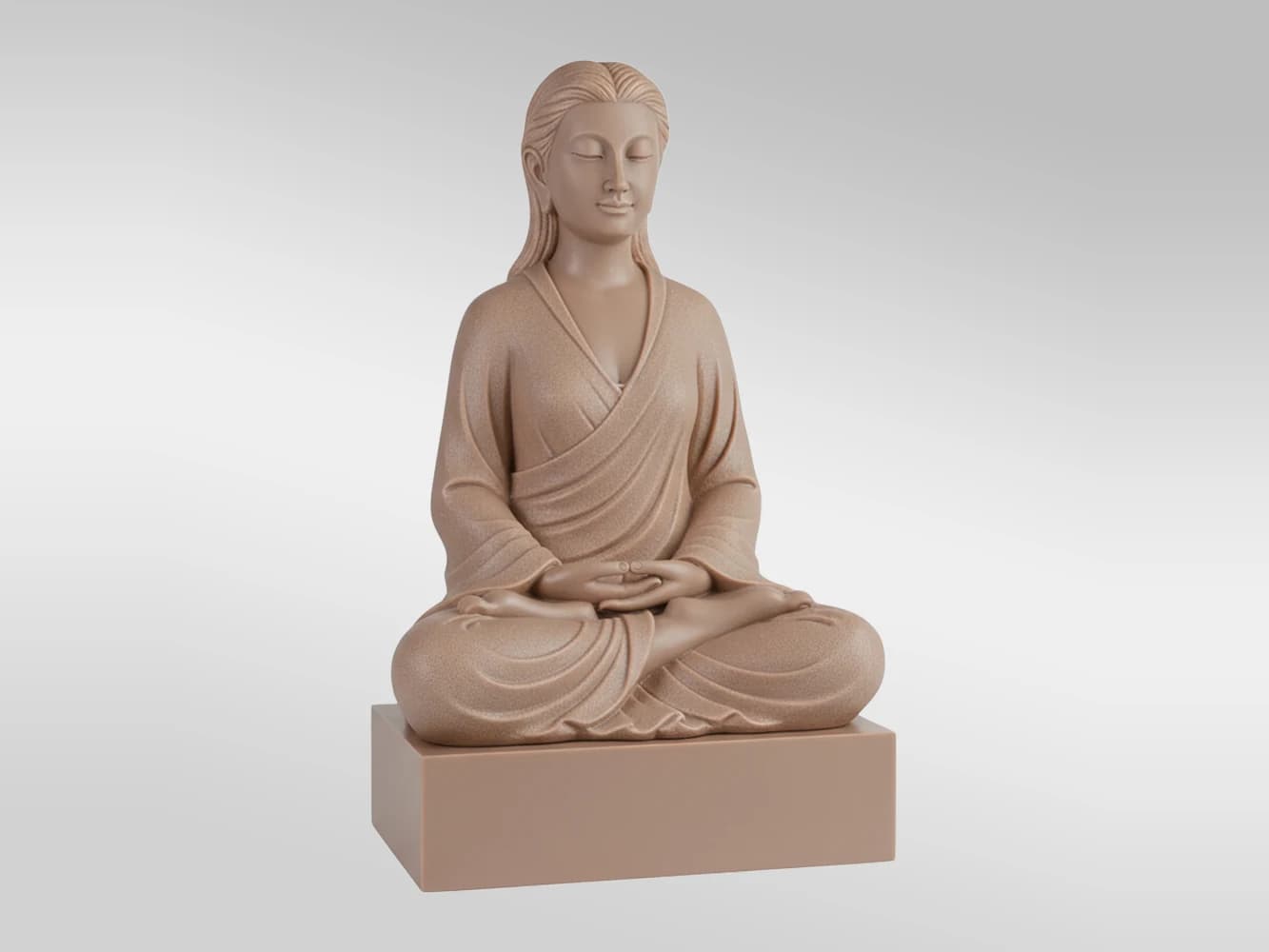 Sitzende, meditierende Figur aus MS1920 auf einem rechteckigen Sockel.