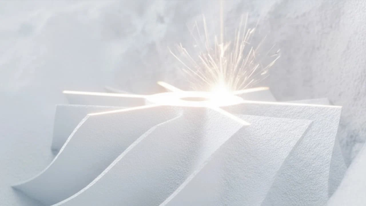 Laserstrahl, der Material bei einem 3D-Druckverfahren schmilzt und Funken erzeugt.