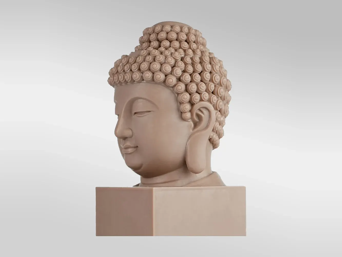Buddhakopf auf einem Sockel, gedruckt aus MS1920, mit einzeln ausgeformten Haarlocken.
